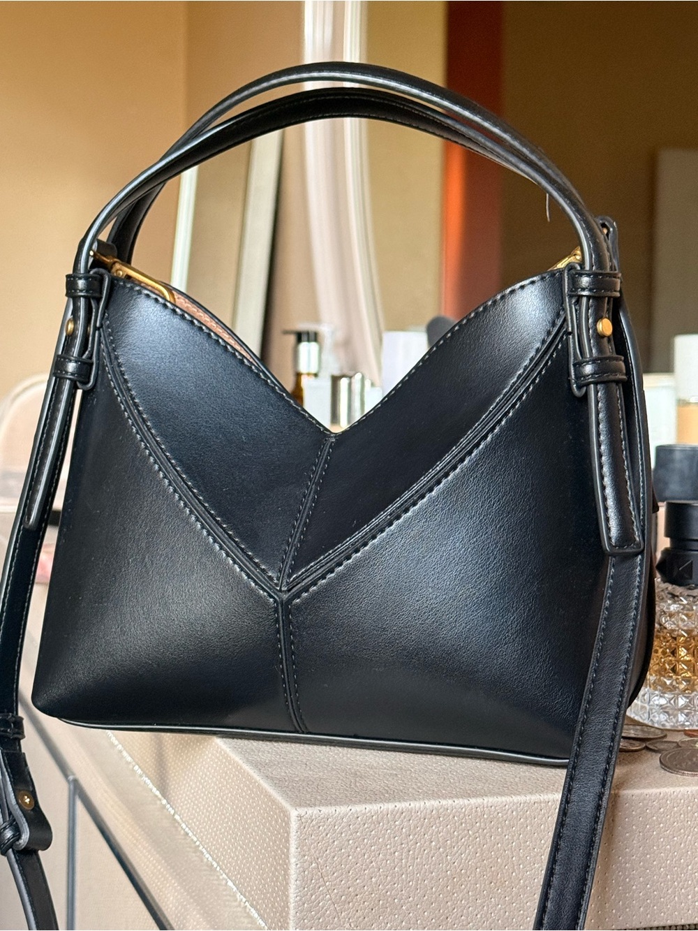 Zara Classic Black Leather Shoulder Bag